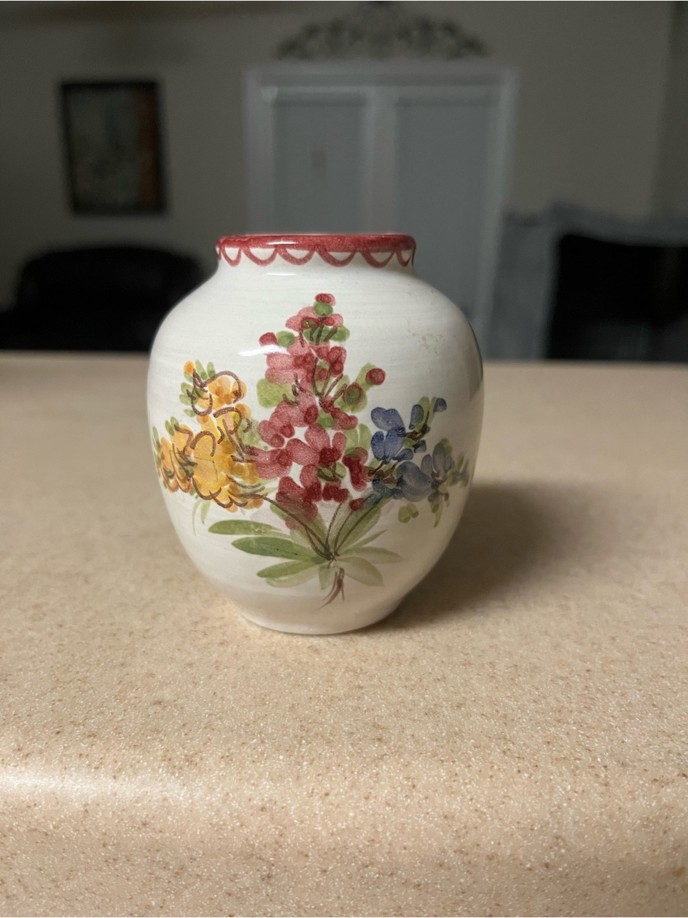 vintage Ulmer Keramik hand painted mini ceramic bulbous floral vase Germany